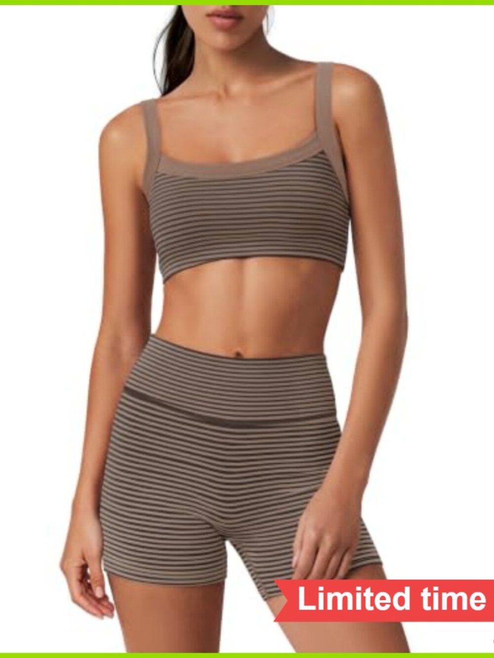 Womens Striped Two Piece Workout Set Padded Tank Top High Waisted Biker Shorts